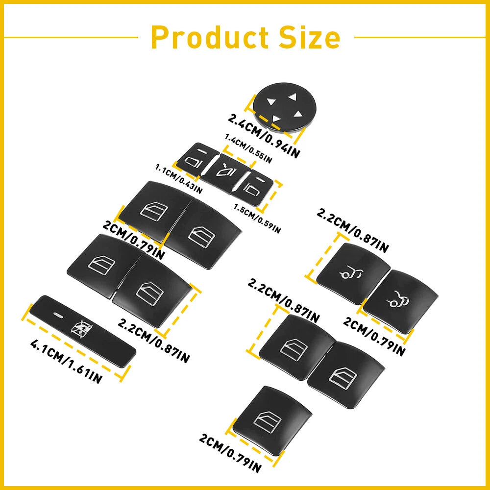 Set of 14 Door Window Switch Button Cover Stickers for Benz E200 (2012–2015)