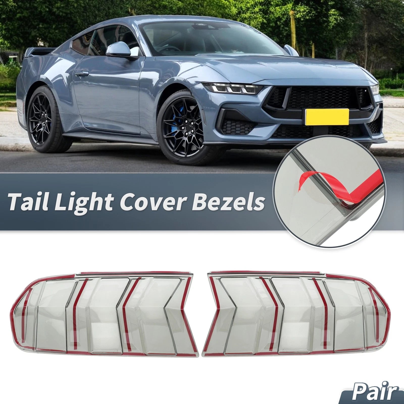 1 Pair Tail Light Protector Trim Cover for Ford Mustang (2024–2025) Smoked Black