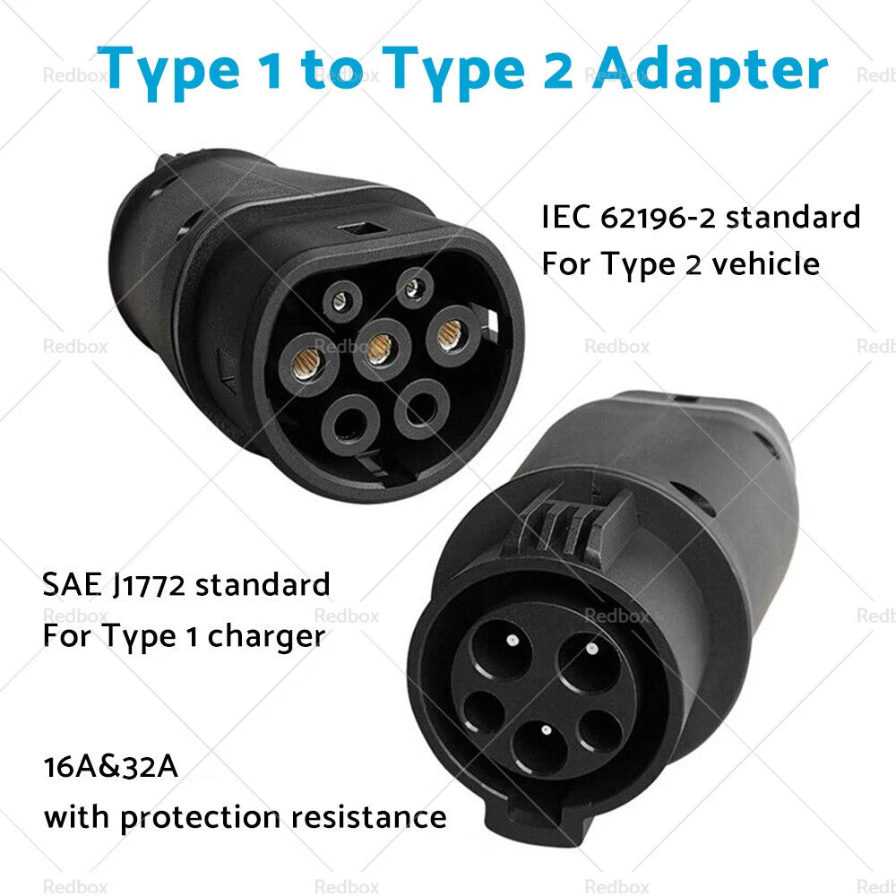 J1772 Type 1 to Type 2 EV Adapter for Tesla Electric Cars (32A)