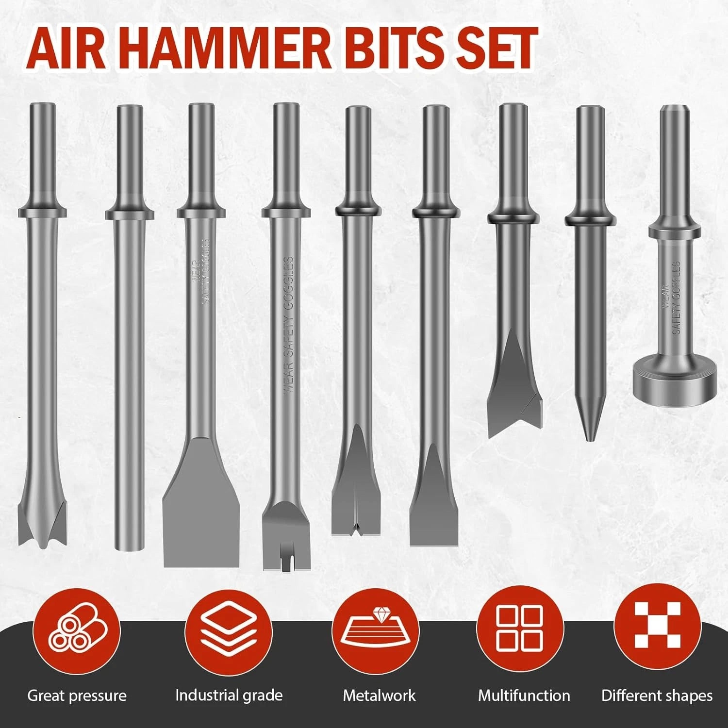 9PCS Air Hammer Bits Set for Pneumatic Tools