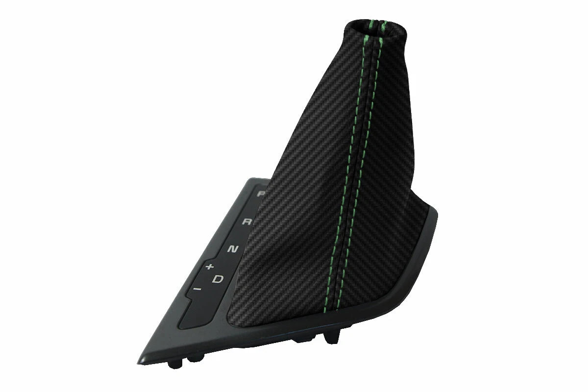Automatic Shift Boot Cover for Kia Optima (2011–2015) Carbon Fiber Green Stitch