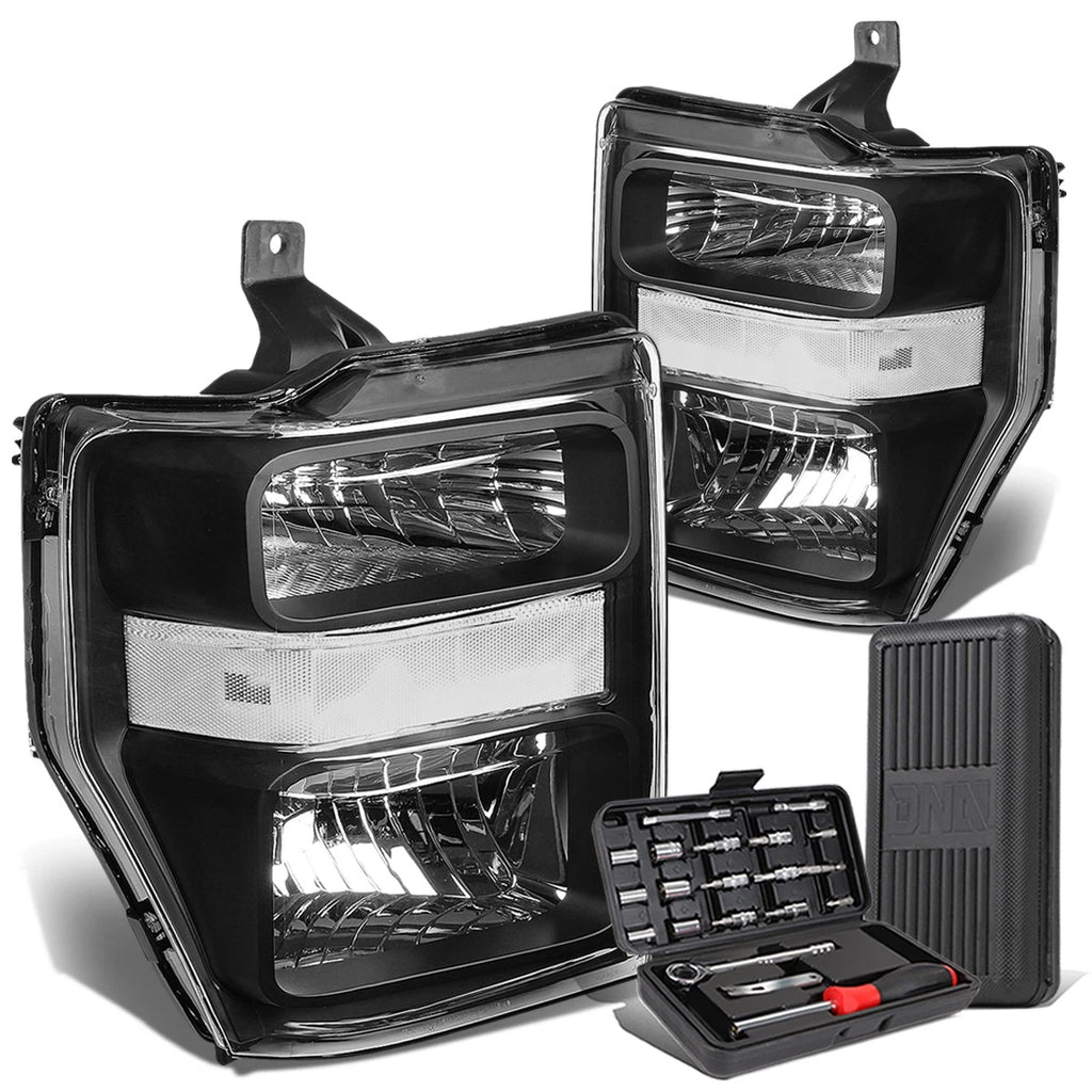 Pair of Black/Clear Corner Headlight Lamps for Ford Super Duty (2008–2010)