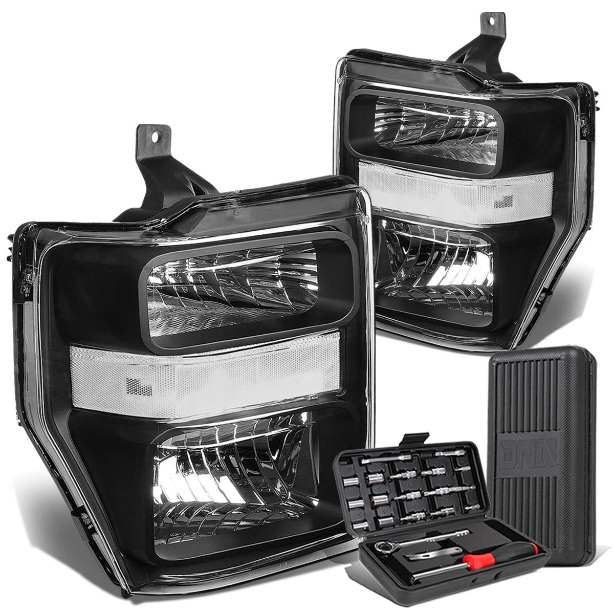 Pair of Black/Clear Corner Headlight Lamps for Ford Super Duty (2008–2010)