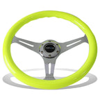 NRG 35cm Neon Yellow Wood Grain Grip Steering Wheel for Universal (2010–2023)