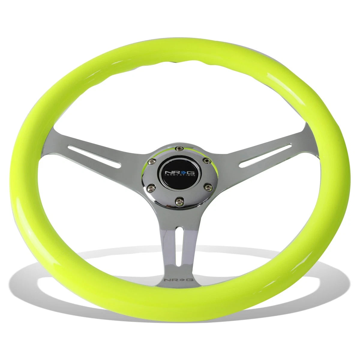 NRG 35cm Neon Yellow Wood Grain Grip Steering Wheel for Universal (2010–2023)