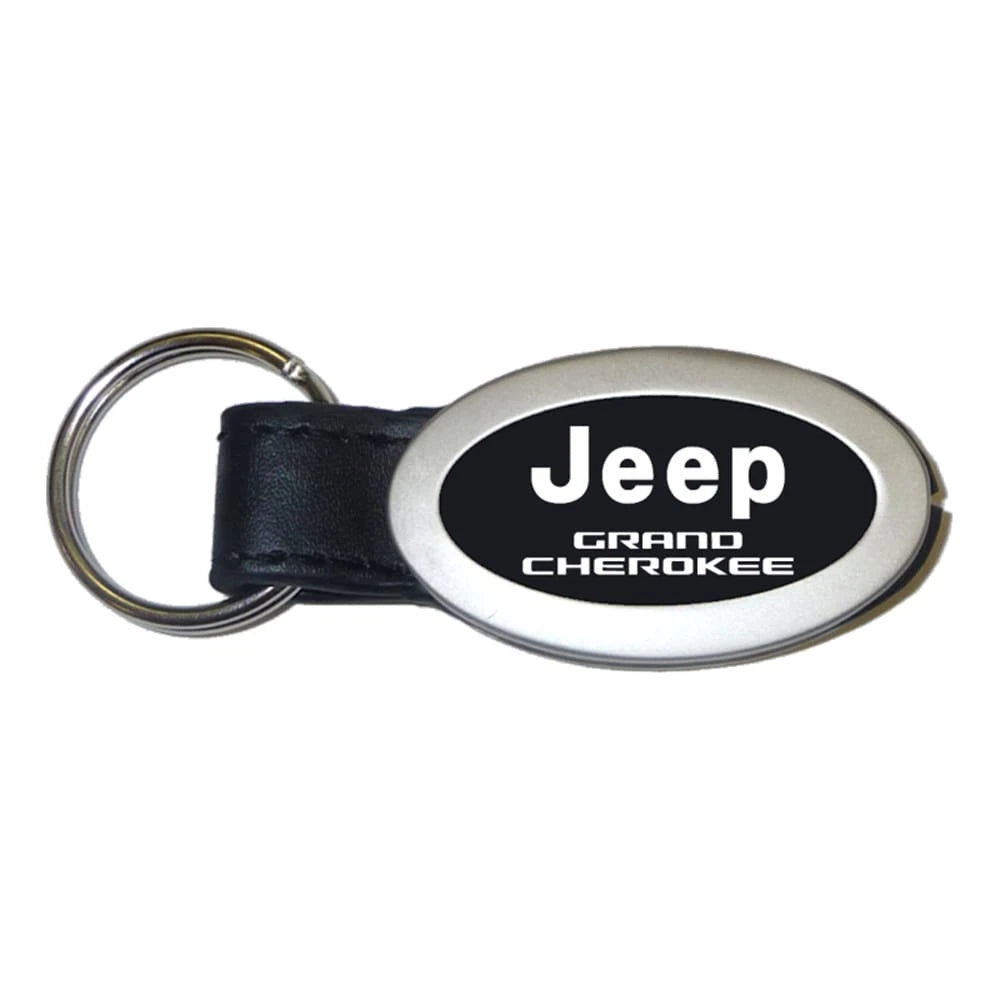 Black Leather Oval Keychain - Officially Licensed for Jeep Grand Cherokee