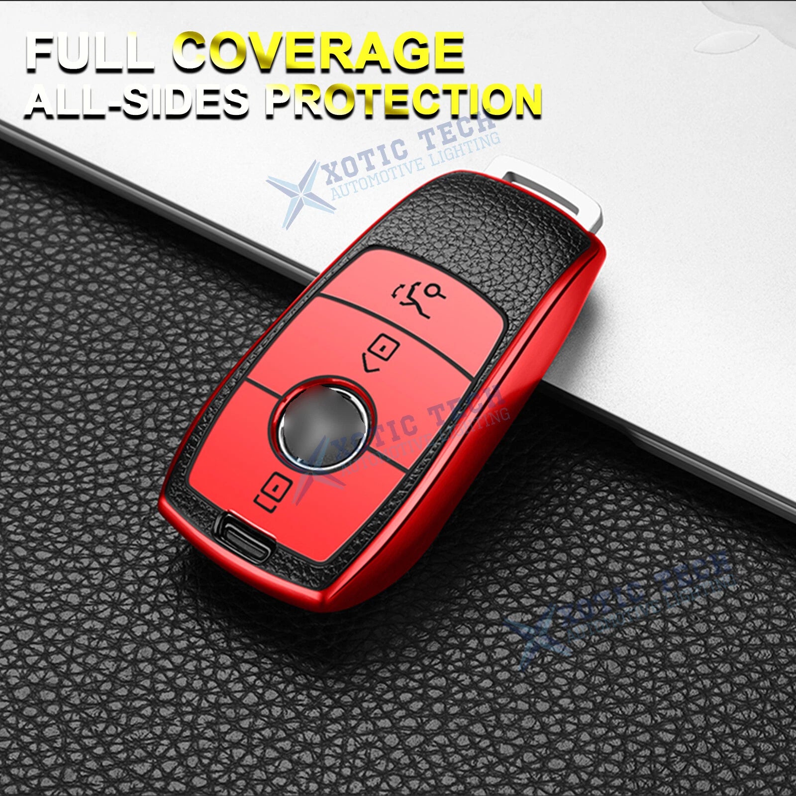 TPU Leather Full Protection 3-Button Remote Key Fob for Mercedes E-Class (2008-2016)