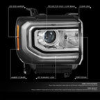 Right Headlight for GMC Sierra 1500 Limited (2016–2019) OE Style Black Amber