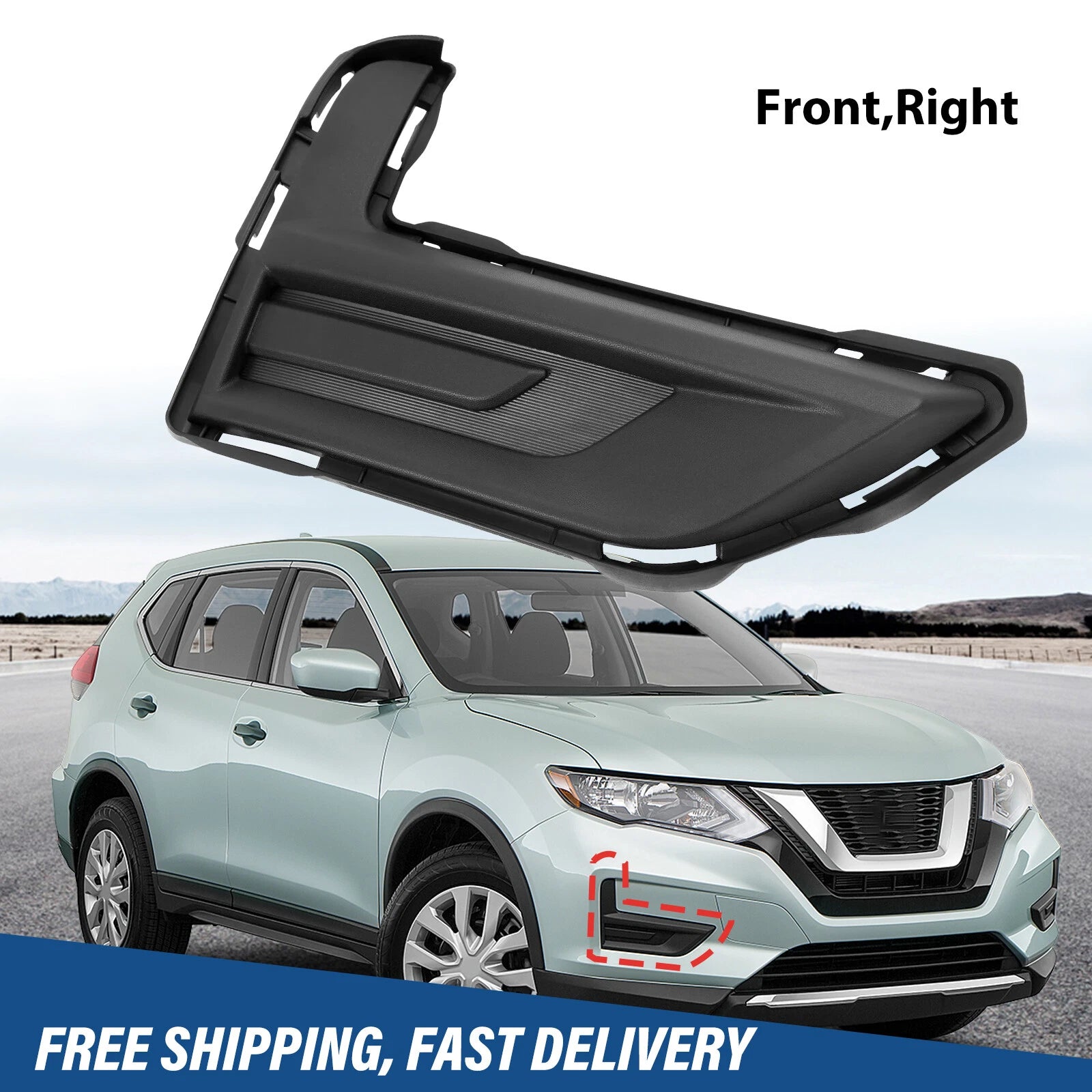 Fog Light Bumper Grille Cover Insert Right Side for Nissan Rogue (2017–2020)