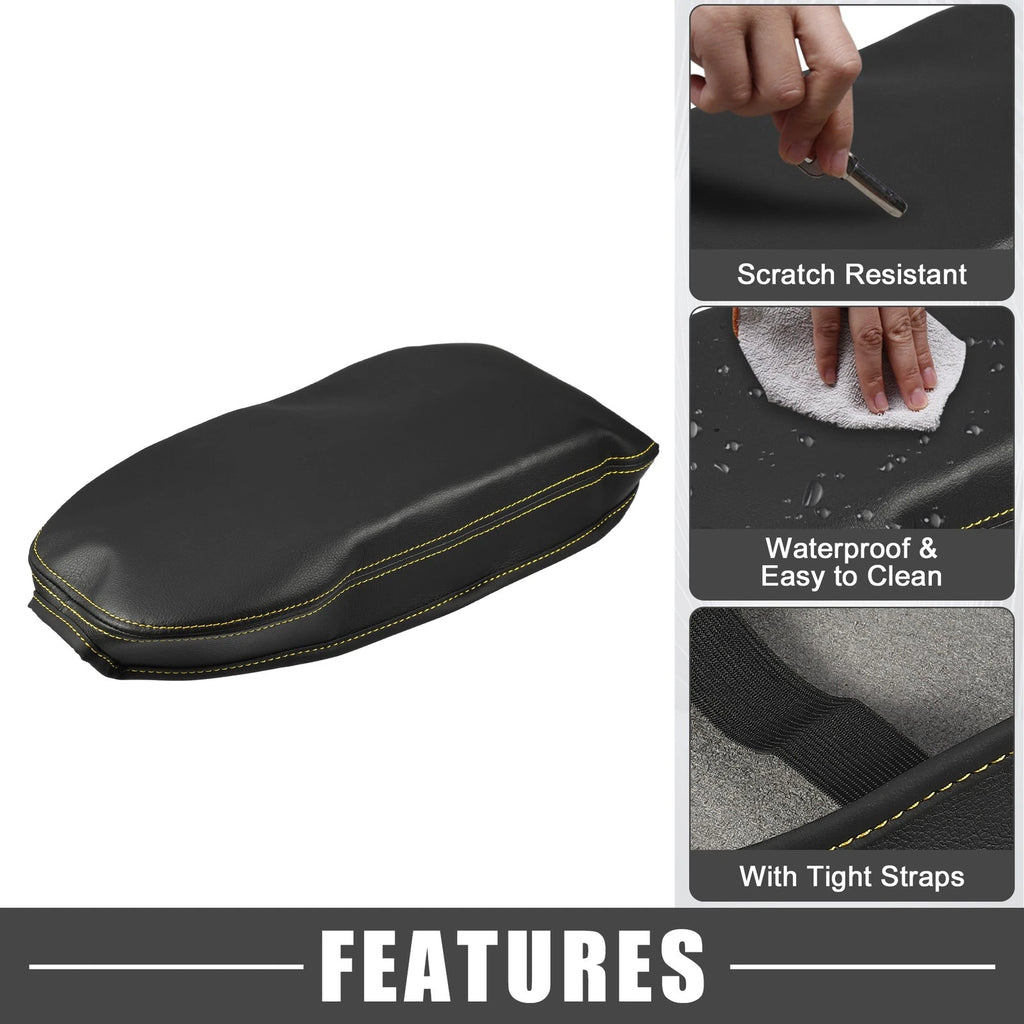 Center Console Armrest Cover for Toyota RAV4 (2019–2023) Black Yellow Stitches