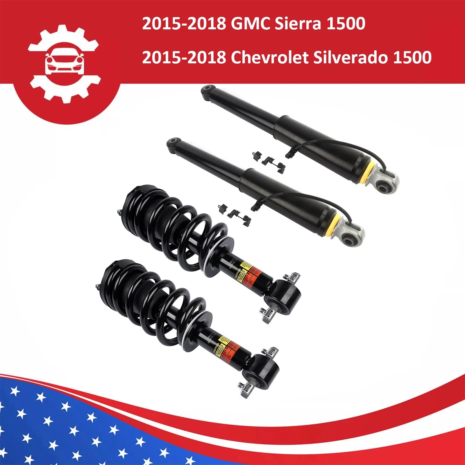 Front Strut & Spring Assembly + Rear Shocks for Chevy Silverado GMC Sierra 1500 (2007–2018)
