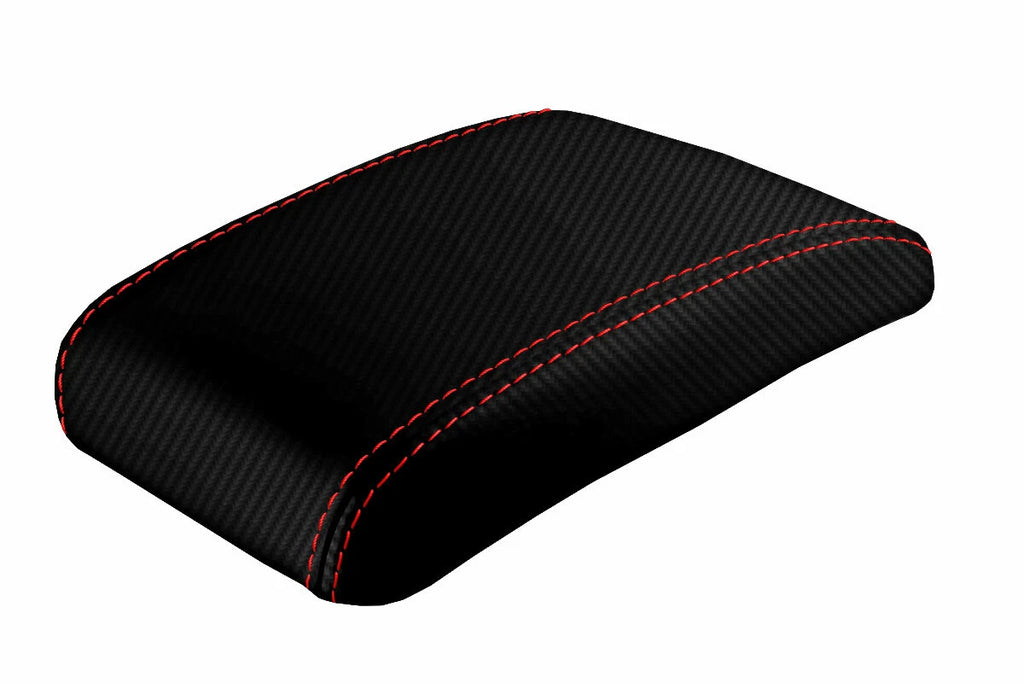 Console Lid Armrest Cover for Subaru Impreza (2000–2007) Carbon Fiber Red Stitch