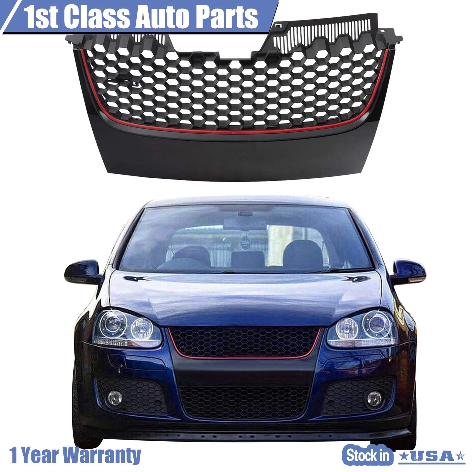 Mesh Grille for VW GTI GLI Jetta MK5 (2006–2009) - Black Badgeless Red Trim