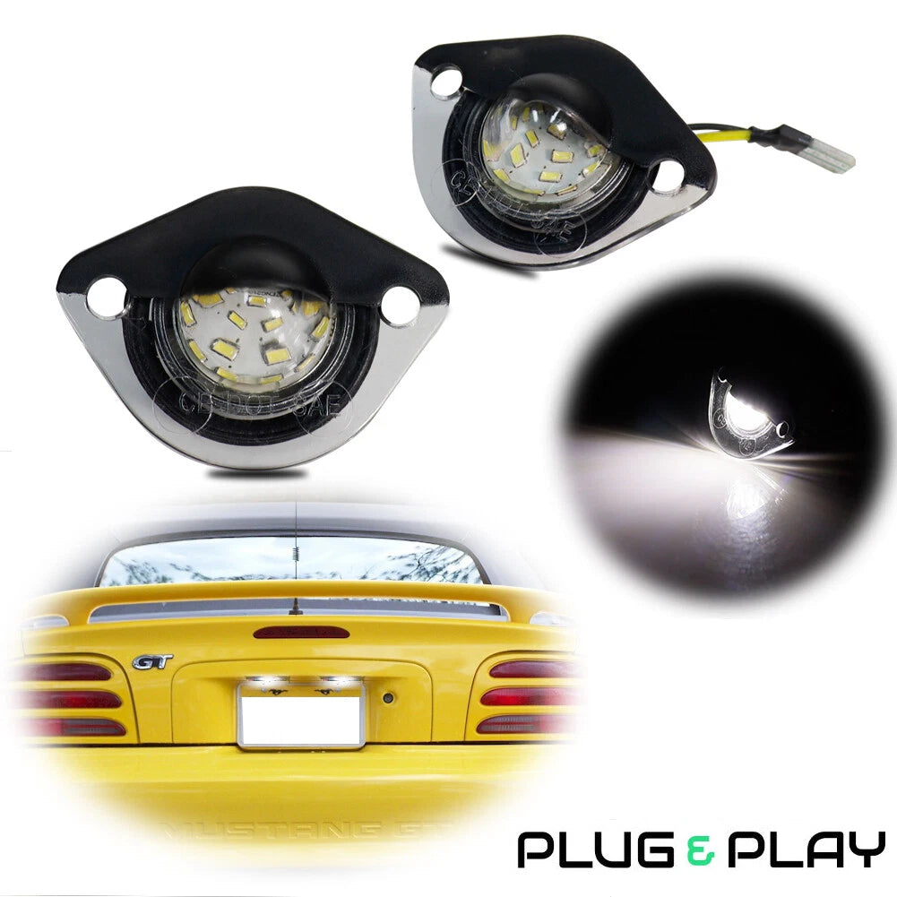 Set of 2 Full White LED License Plate Lights for Ford Mustang (1994–2004)
