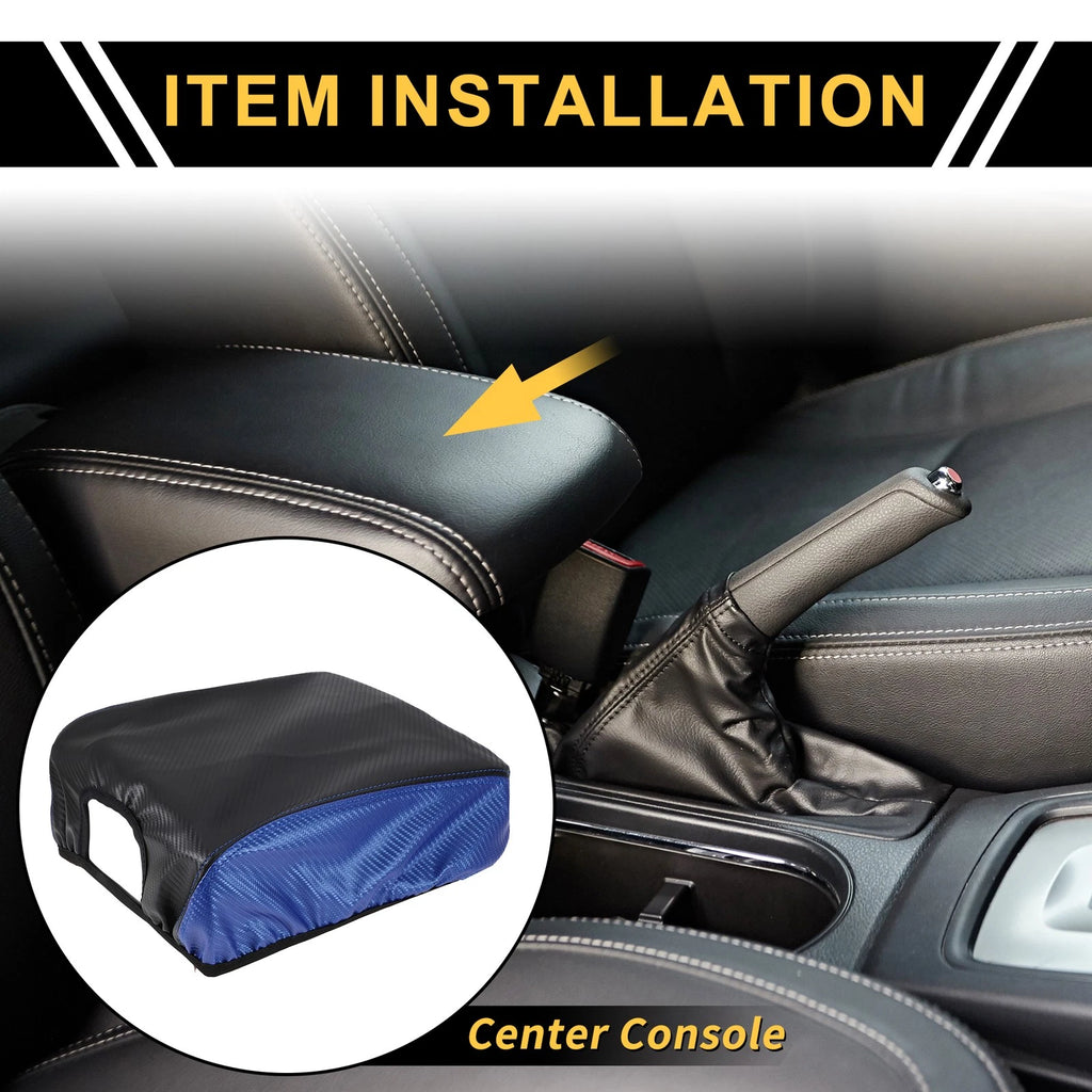 Center Console Lid Armrest Cover for Ford F-150 (Carbon Fiber, Black Blue)