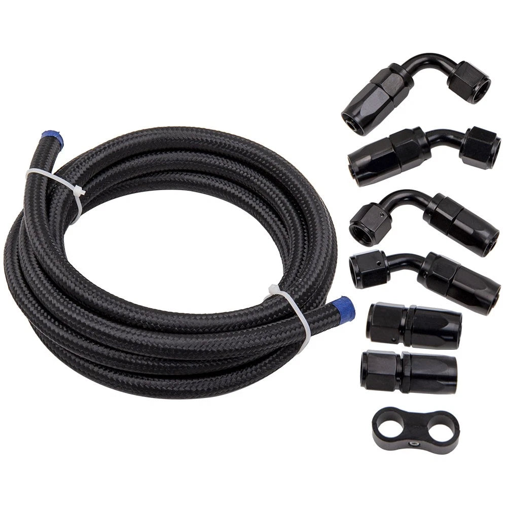 Set of 4 6AN Braided Fuel Line Hose End Fittings with Separator Clamp