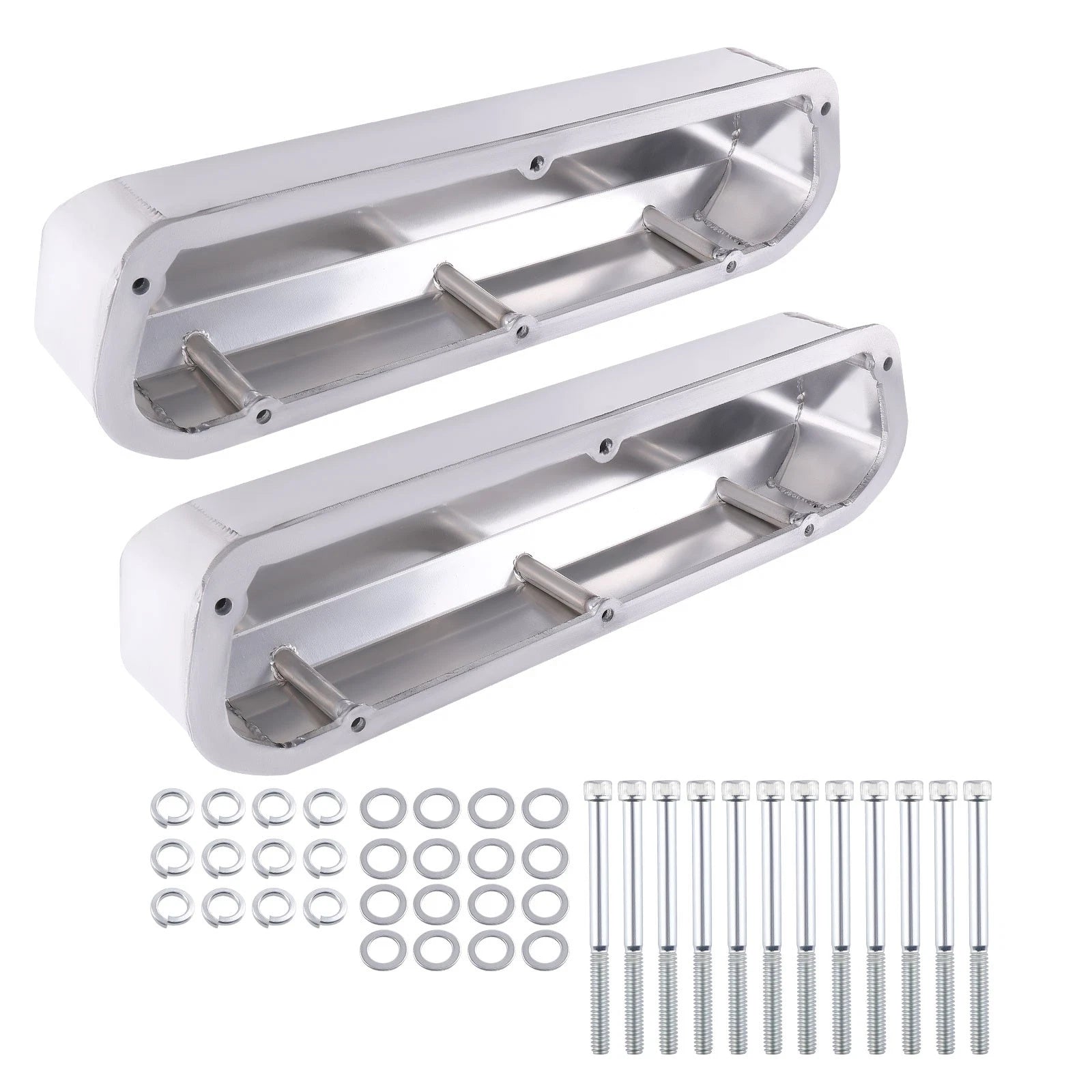 Billet Rail Valve Covers for Ford 260 289 302 351W V8 (Polished, Mounting Bolts)