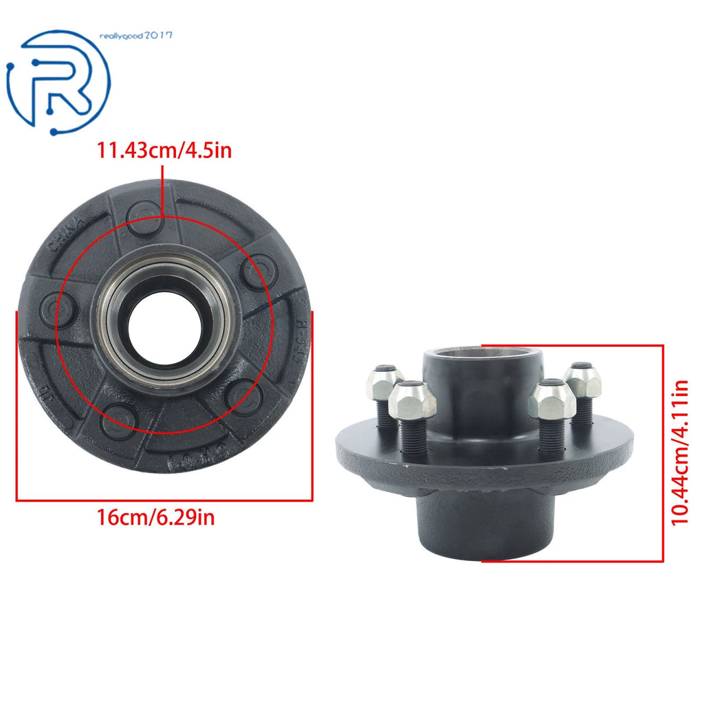 Set of 4 Trailer Hub Kit for 5 on 4.5" Spindle with Bearings