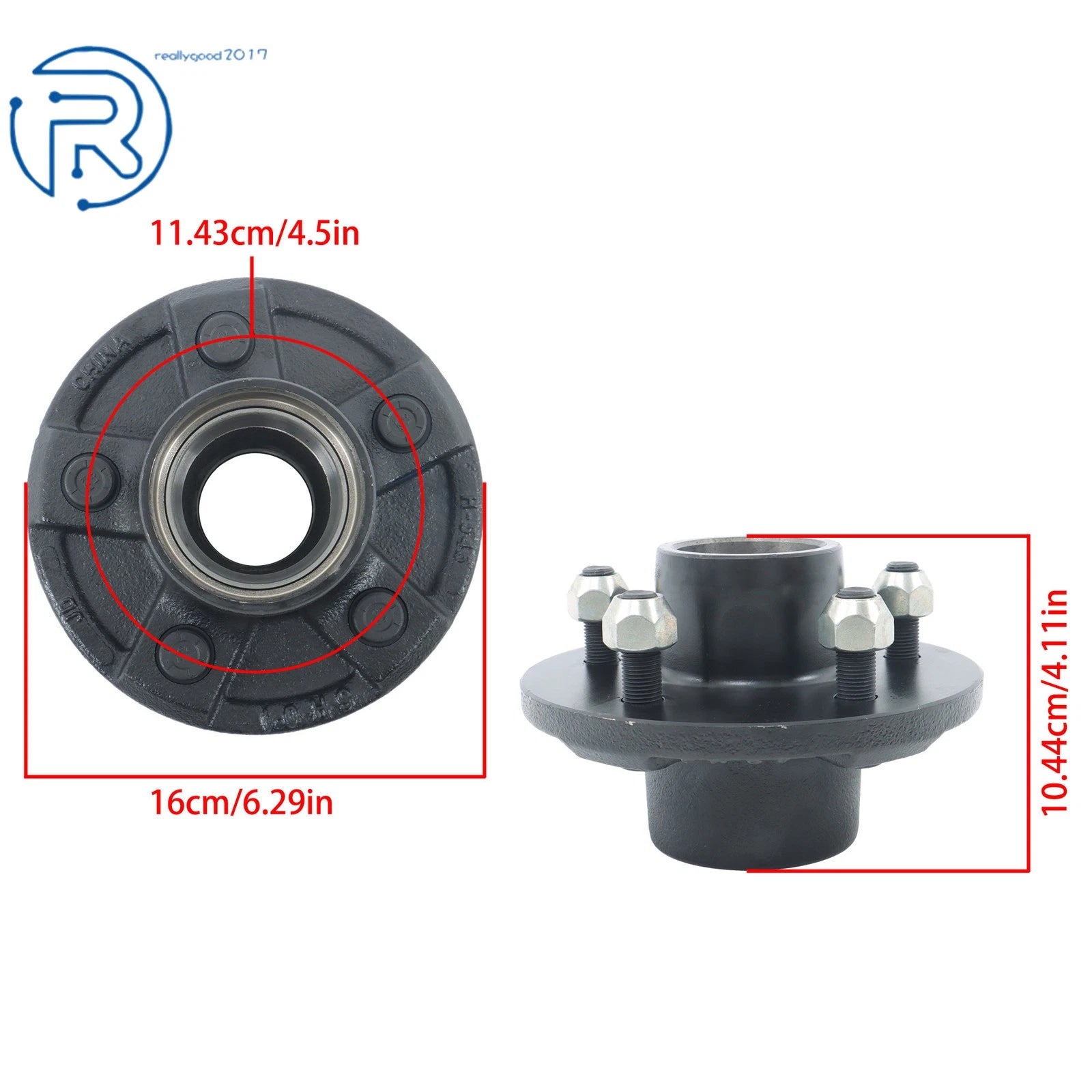 Set of 4 Trailer Hub Kit for 5 on 4.5" Spindle with Bearings