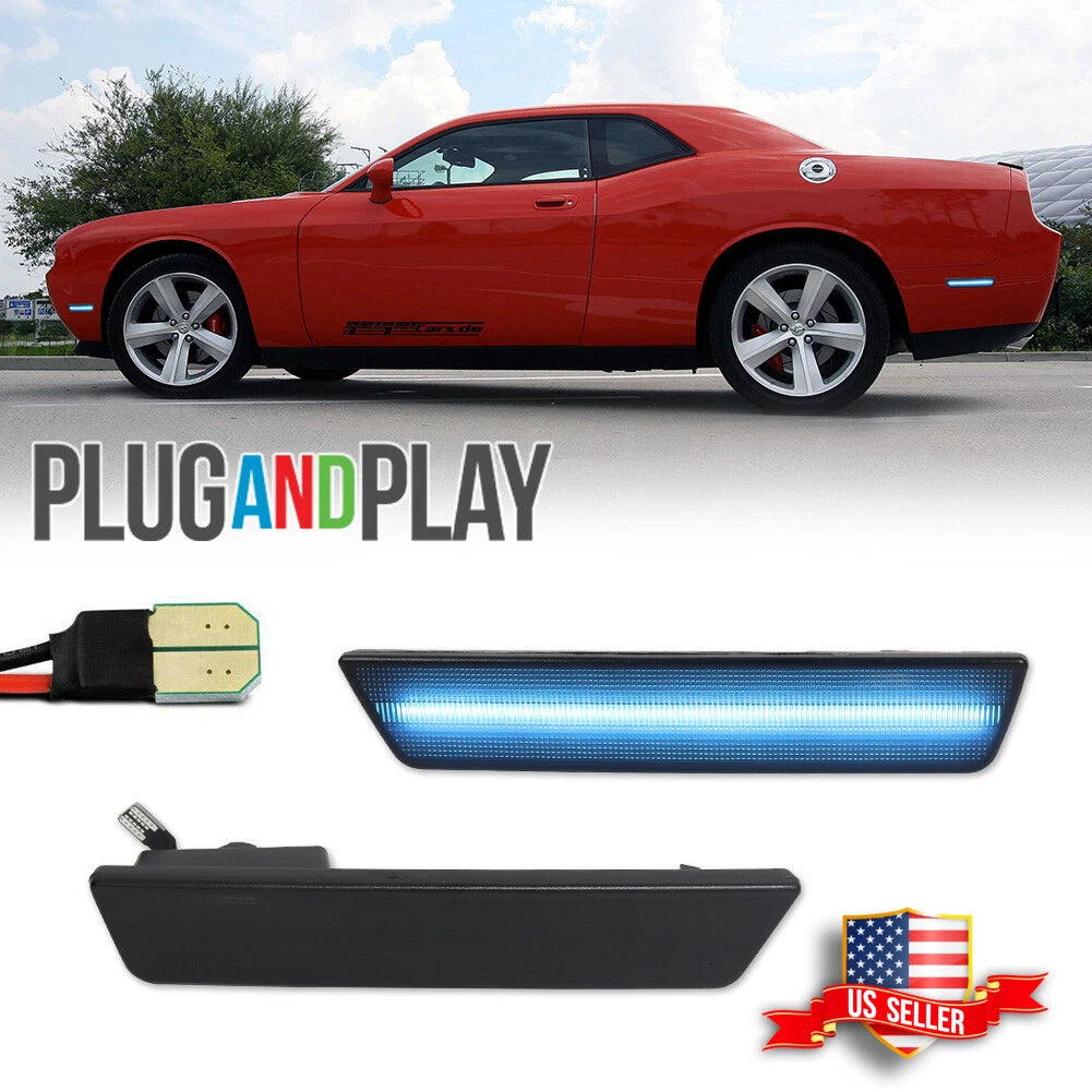 2X Smoked Ice Blue Rear Side Marker LED Lights for Dodge Challenger (2008–2014)