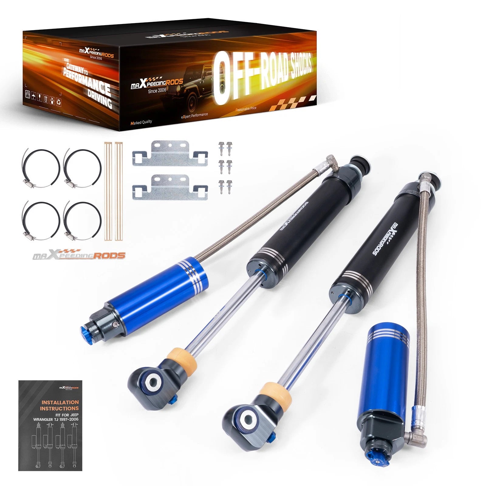 Dual-Damper Adjustable Rear Remote Reservoir Shocks Kit for Toyota Tundra (2007–2021)