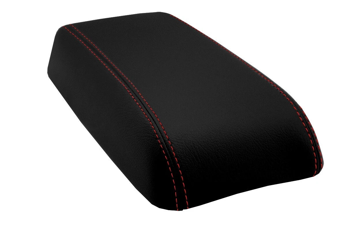 Leather Console Lid Armrest Cover for Ford Fusion (2006–2009) Red Stitch