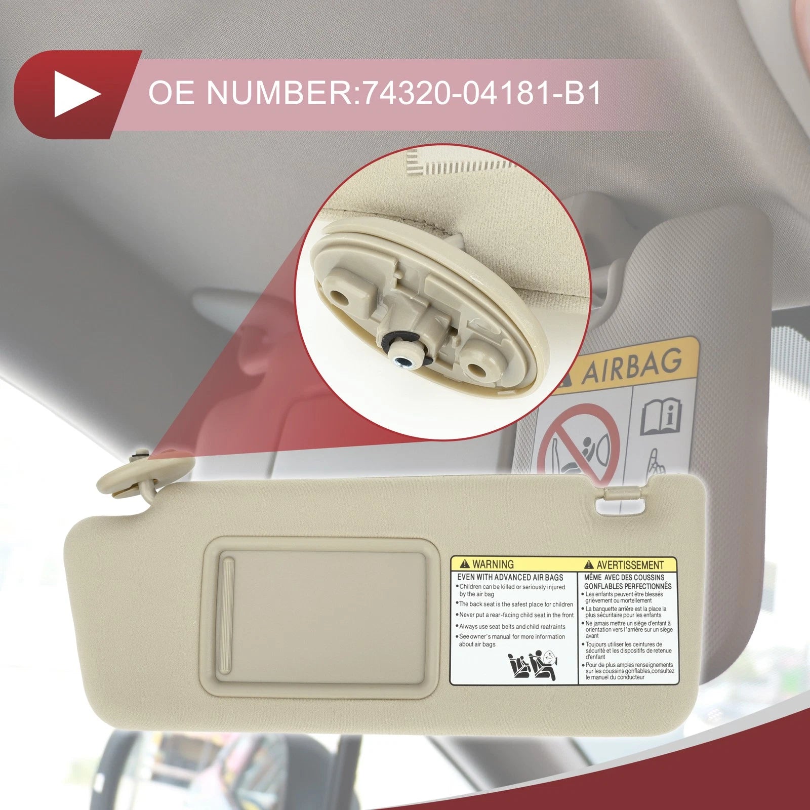 Sun Visor No.74320-04181-B1 for Toyota Tacoma (2005–2011) Left Driver Side