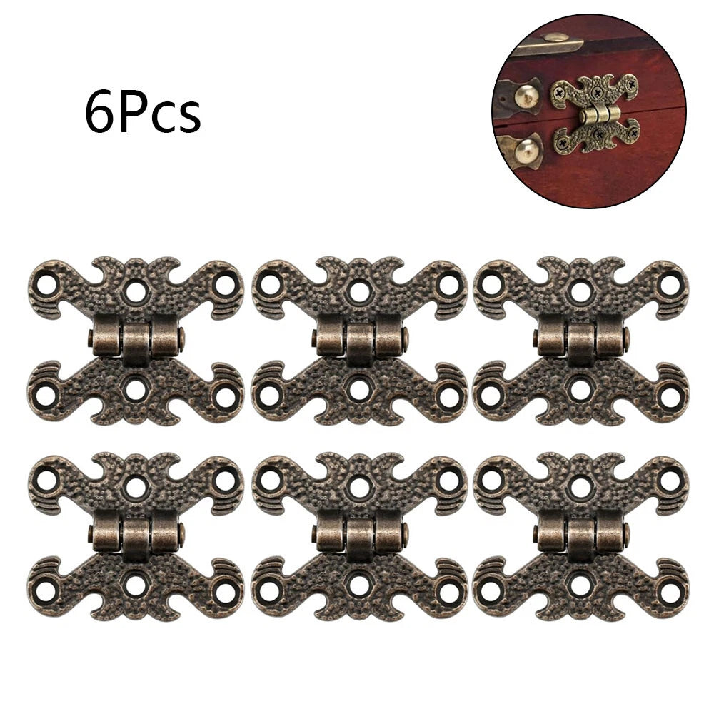 6x Antique Bronze Mini Folding Hinges for Jewelry Box Toolbox Decor