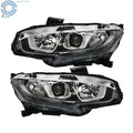 Set of 2 Chrome Housing Halogen LED DRL Headlights for Honda Civic (2016–2020)