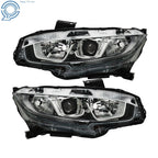 Set of 2 Chrome Housing Halogen LED DRL Headlights for Honda Civic (2016–2020)