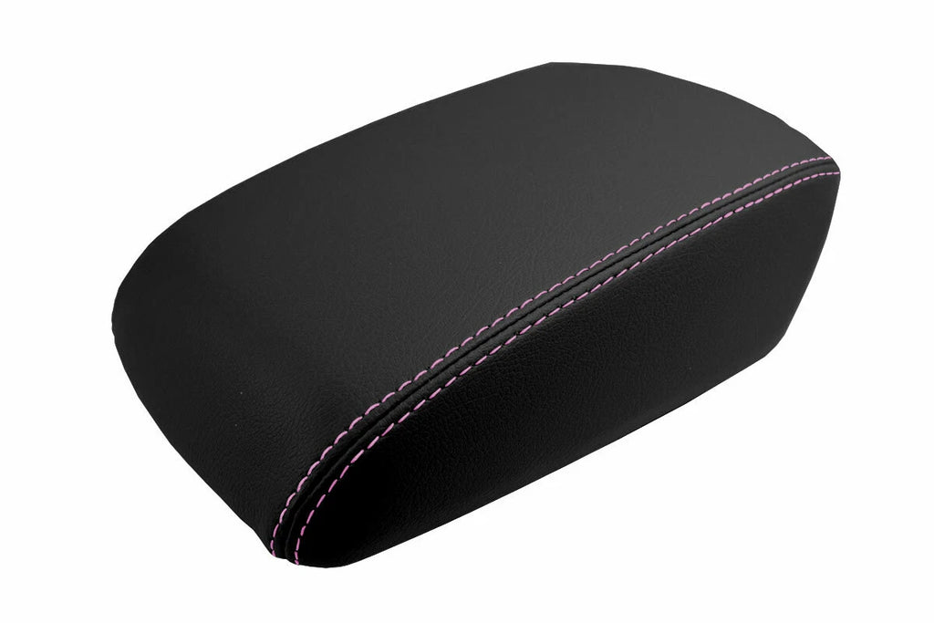 Leather Console Lid Armrest Cover for Ford Focus (2012–2018) Black Pink Stitch