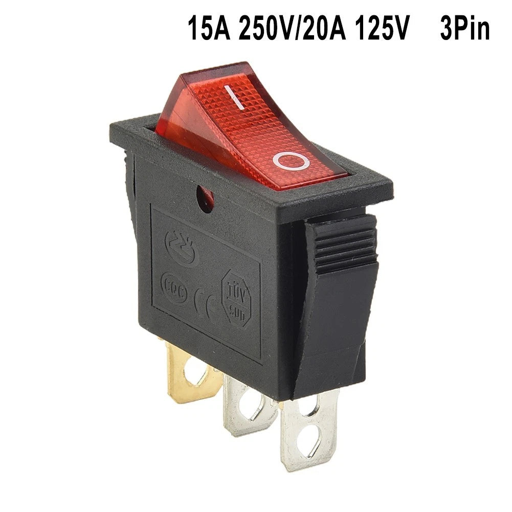 Rocker Switch 15A 250V 20A 125V Red ON-OFF-ON 3 Pin for Automotive