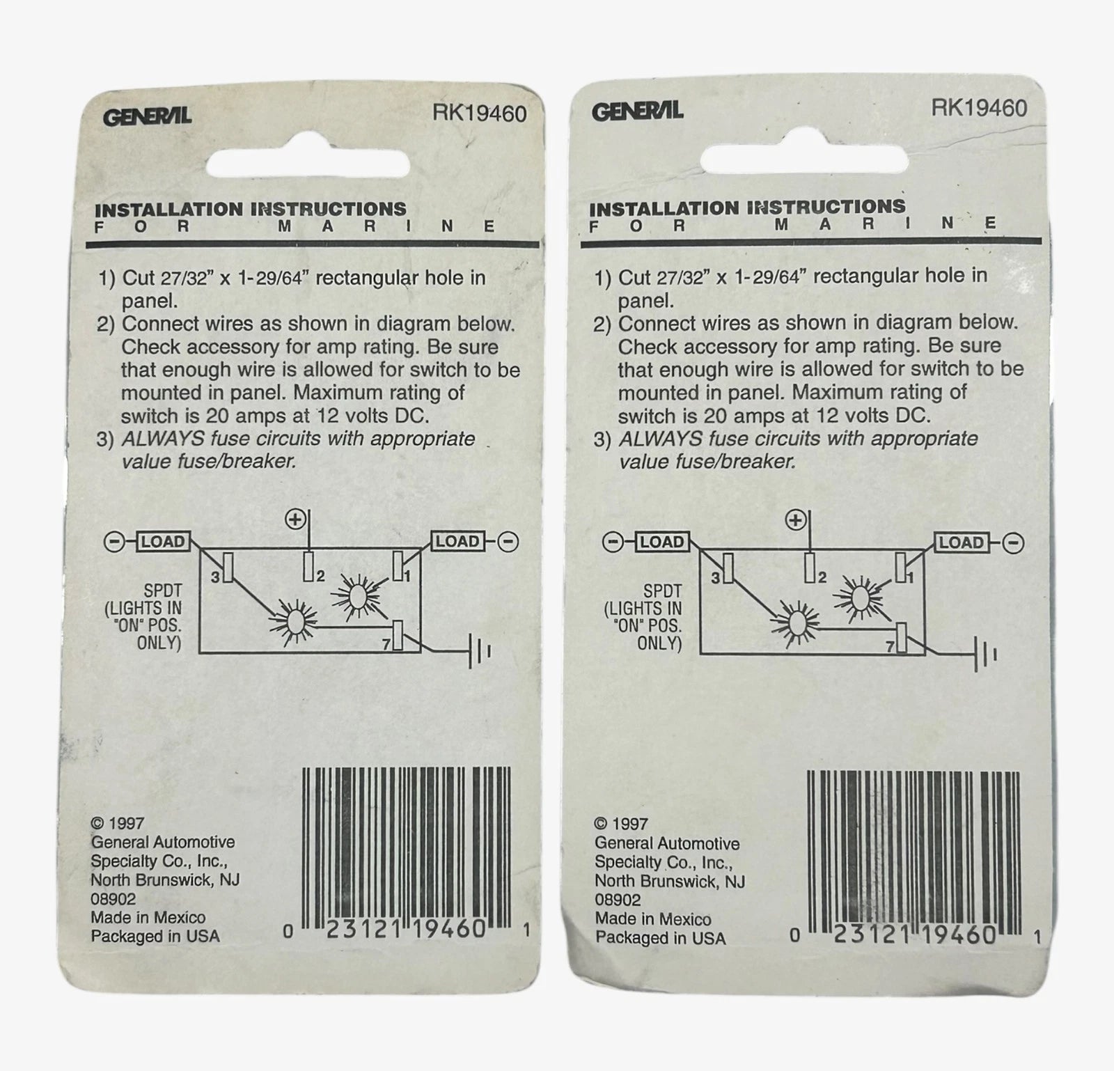 2X On-Off-On Single Pole Rocker Switch for General Marine RK19460