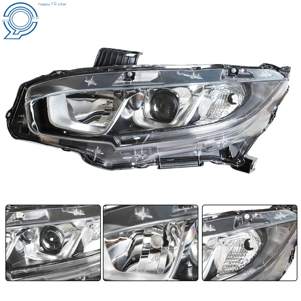 Headlight for Honda Civic (2016-2018) Halogen Projector Chrome Housing Left