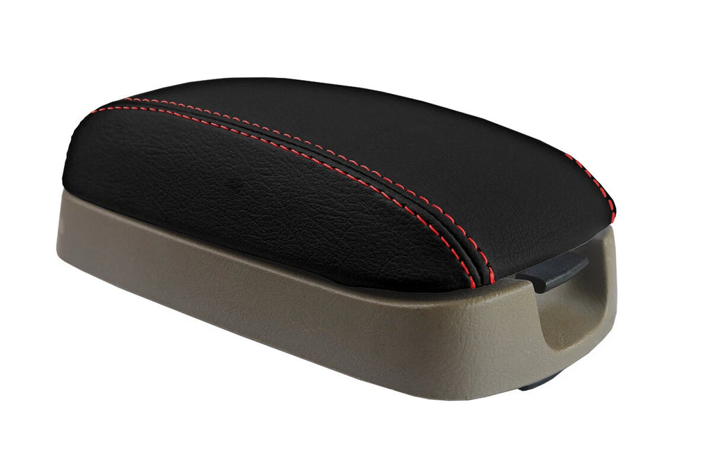 Leather Console Lid Armrest Cover for Hyundai Elantra (2001–2006) Red Stitch