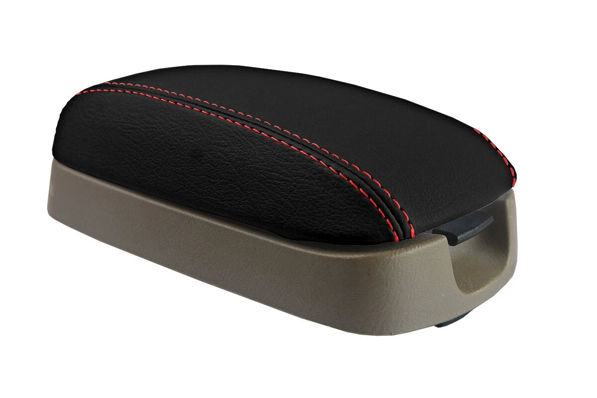 Leather Console Lid Armrest Cover for Hyundai Elantra (2001–2006) Red Stitch