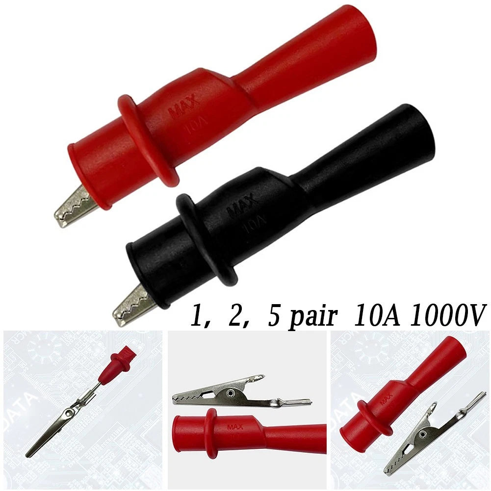 Crocodile Clip Probe Set of 2 Red Black Silicone 2mm Test Pinhole