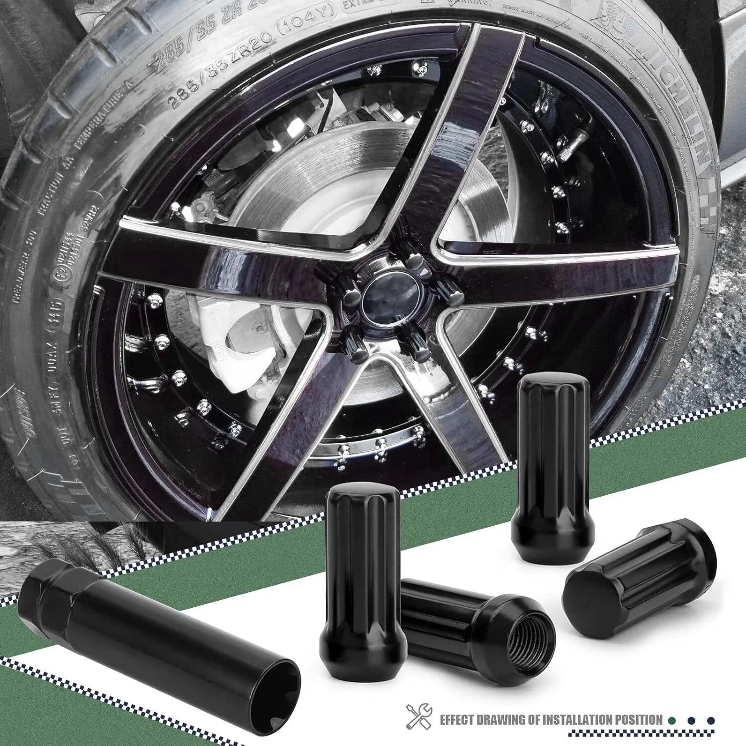 14x1.5 7-Spline Wheel Lug Nuts 2" Long for Chevy Ford GMC (1999–2024)