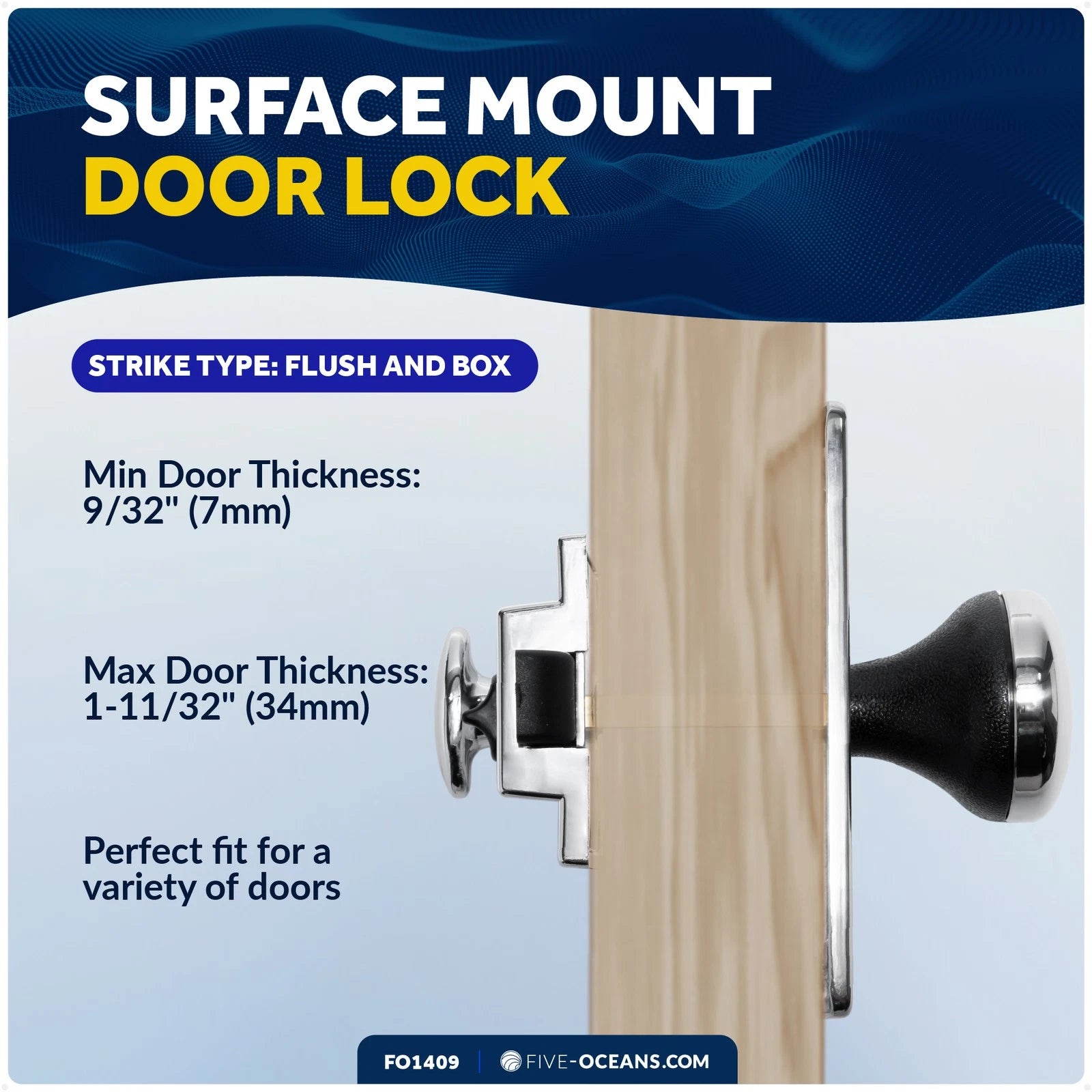 Boat Door Lock for Marine Applications (FO1409) Chrome-Plated Finish