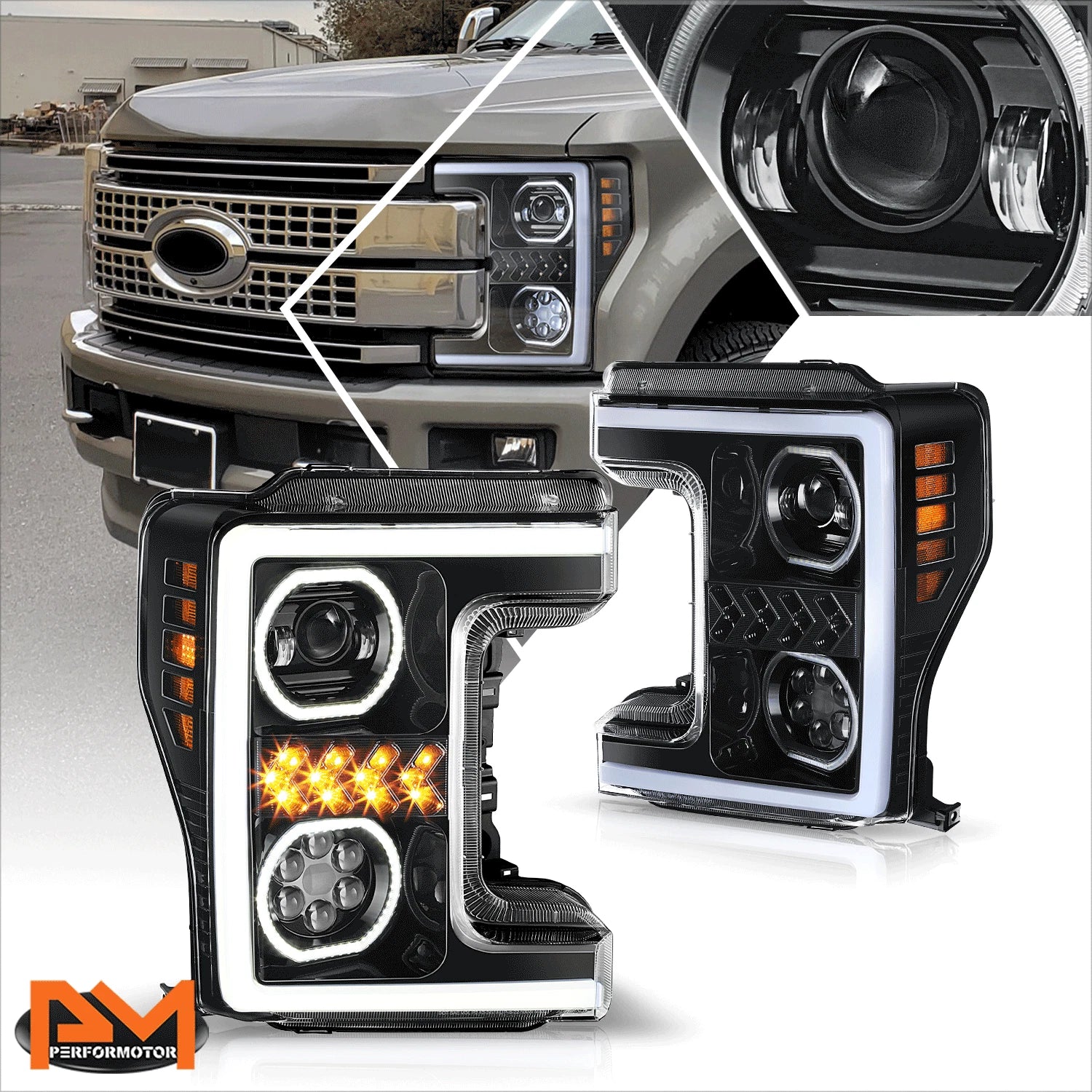 Sequential LED DRL Projector Headlight for Ford F250-F450 Super Duty (2017–2019)