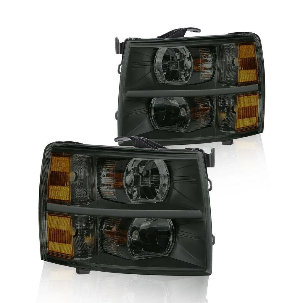 Headlight Pair Black Smoke Amber for Chevy Silverado 2500HD 3500 (2007–2014)