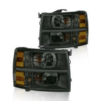 Headlight Pair Black Smoke Amber for Chevy Silverado 2500HD 3500 (2007–2014)