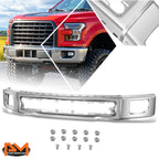 Steel Front Bumper Face Bar w/Fog Light Holes Chrome for Ford F-150 (2015–2017)