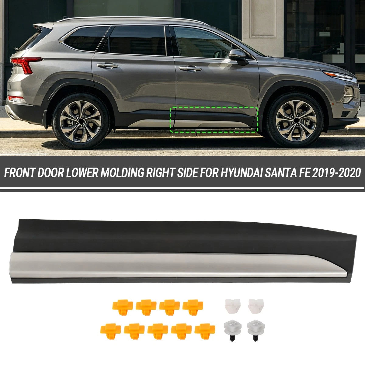 Right Passenger Side Front Door Molding for Hyundai Santa Fe (2019–2023) 87722S2200