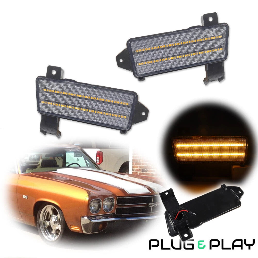 Clear Lens Amber LED Front Side Marker Lights for Chevy Chevelle El Camino
