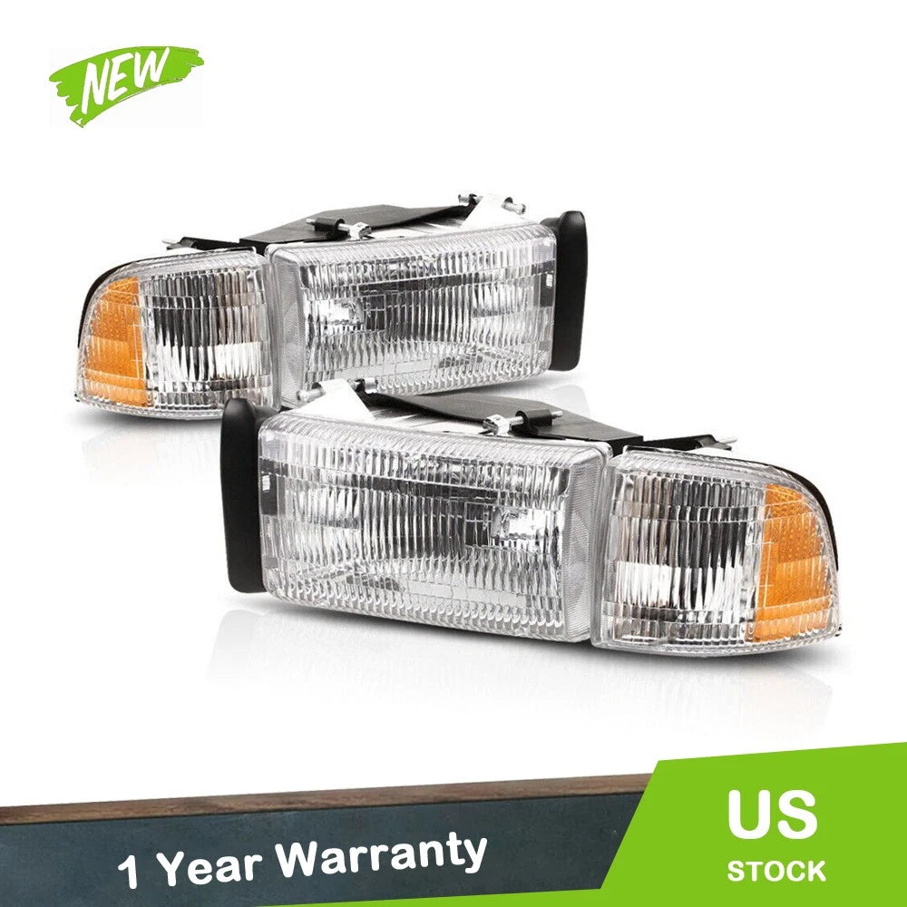 Set of 2 Halogen Chrome Headlights for Dodge Ram 1500 2500 3500 (1994–2002)