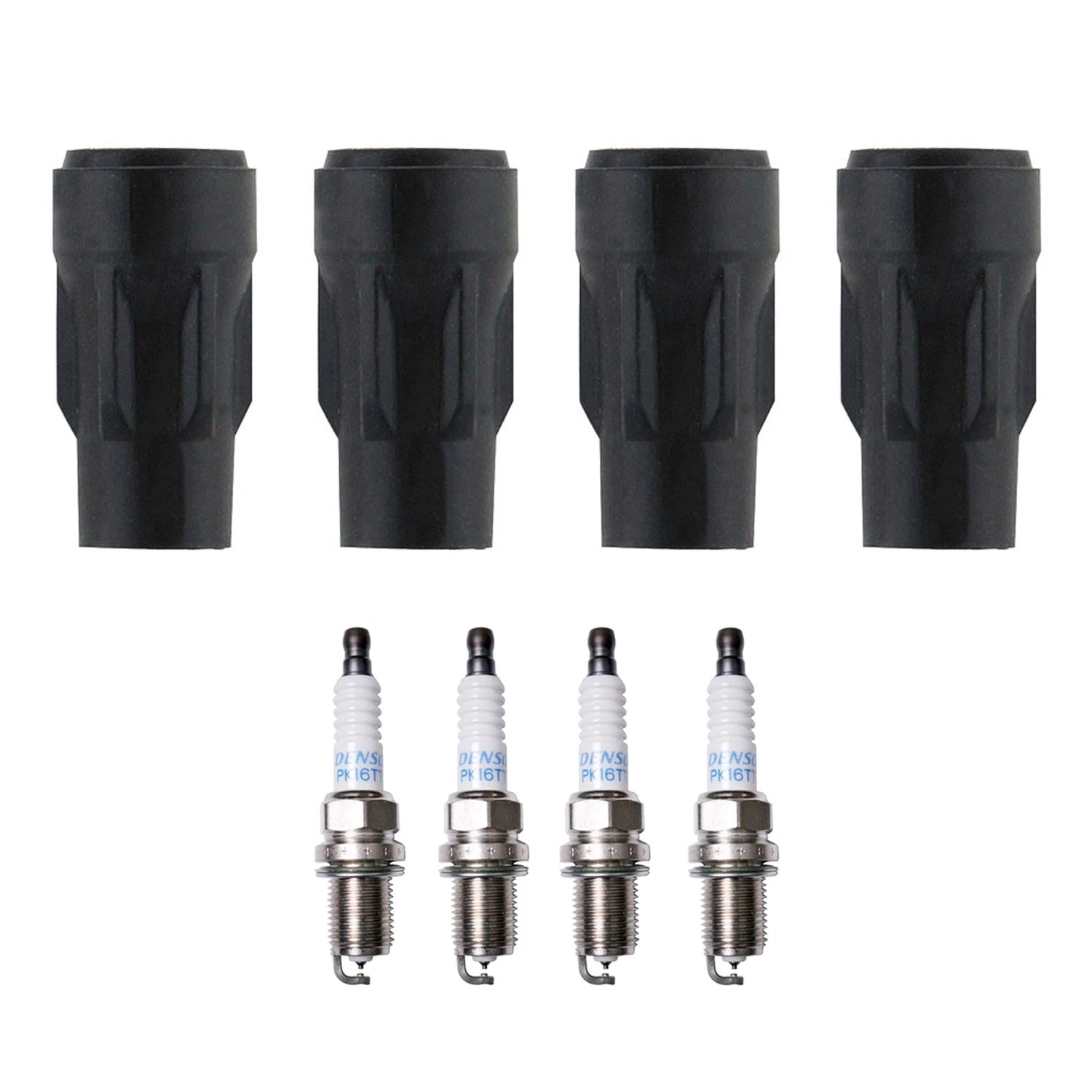Set of 4 Denso Platinum TT Spark Plugs & Coil Boots for Avenger Lancer Outlander