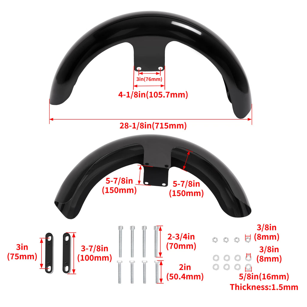 19" Vivid Black Front Wheel Wrap Fender for Harley Electra Glide (2009–2023)