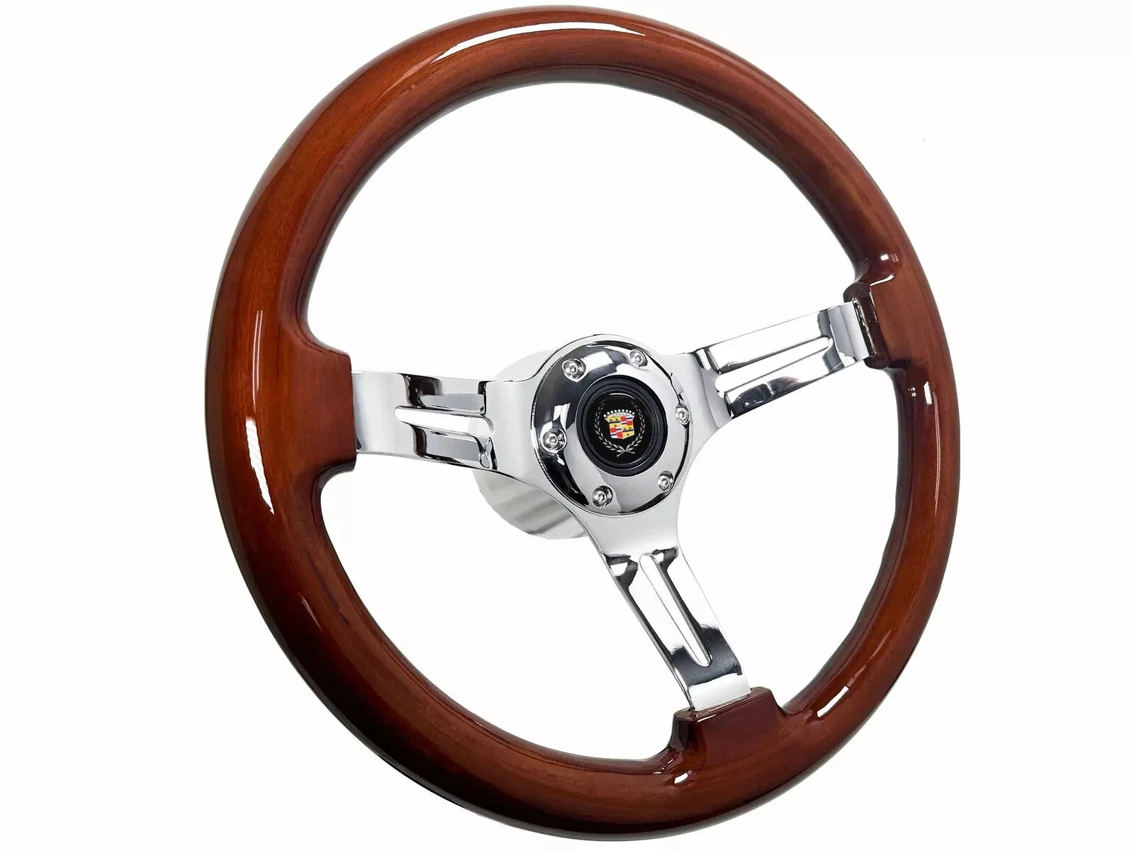 Chrome Wood Slotted Steering Wheel with Horn for 1969–1989 Cadillac Telescopic