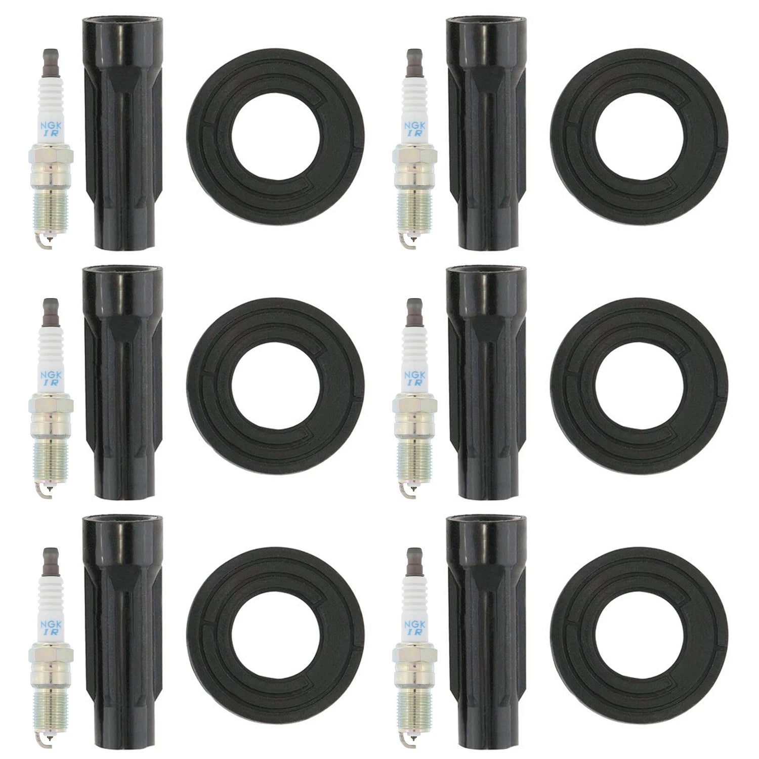 Set of 6 NGK Laser Iridium Spark Plugs & Denso Coil Boots for Fusion Milan (2006–2012)
